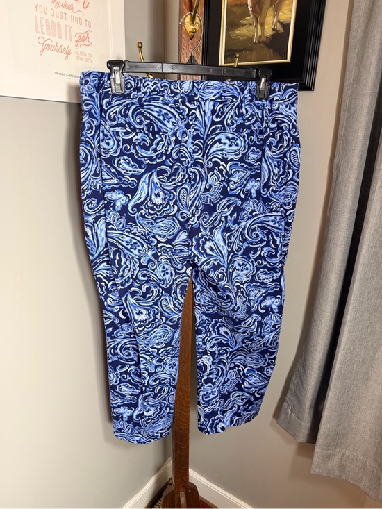 Talbots Pants - Talbots Navy & Light Blue Paisley Cropped Pants